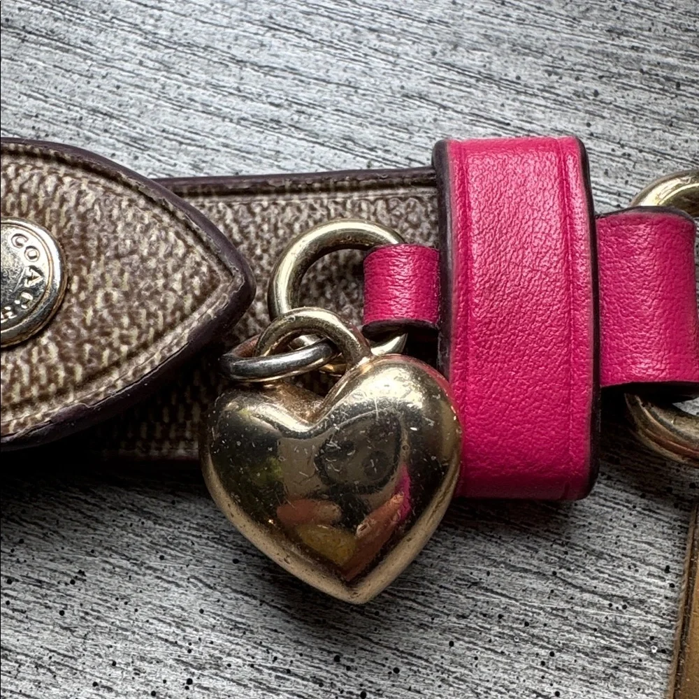 Coach Signature C Pink Striped Heart Charm Hang Tag Dogleash Snap Valet Keychain - Picture 4 of 8
